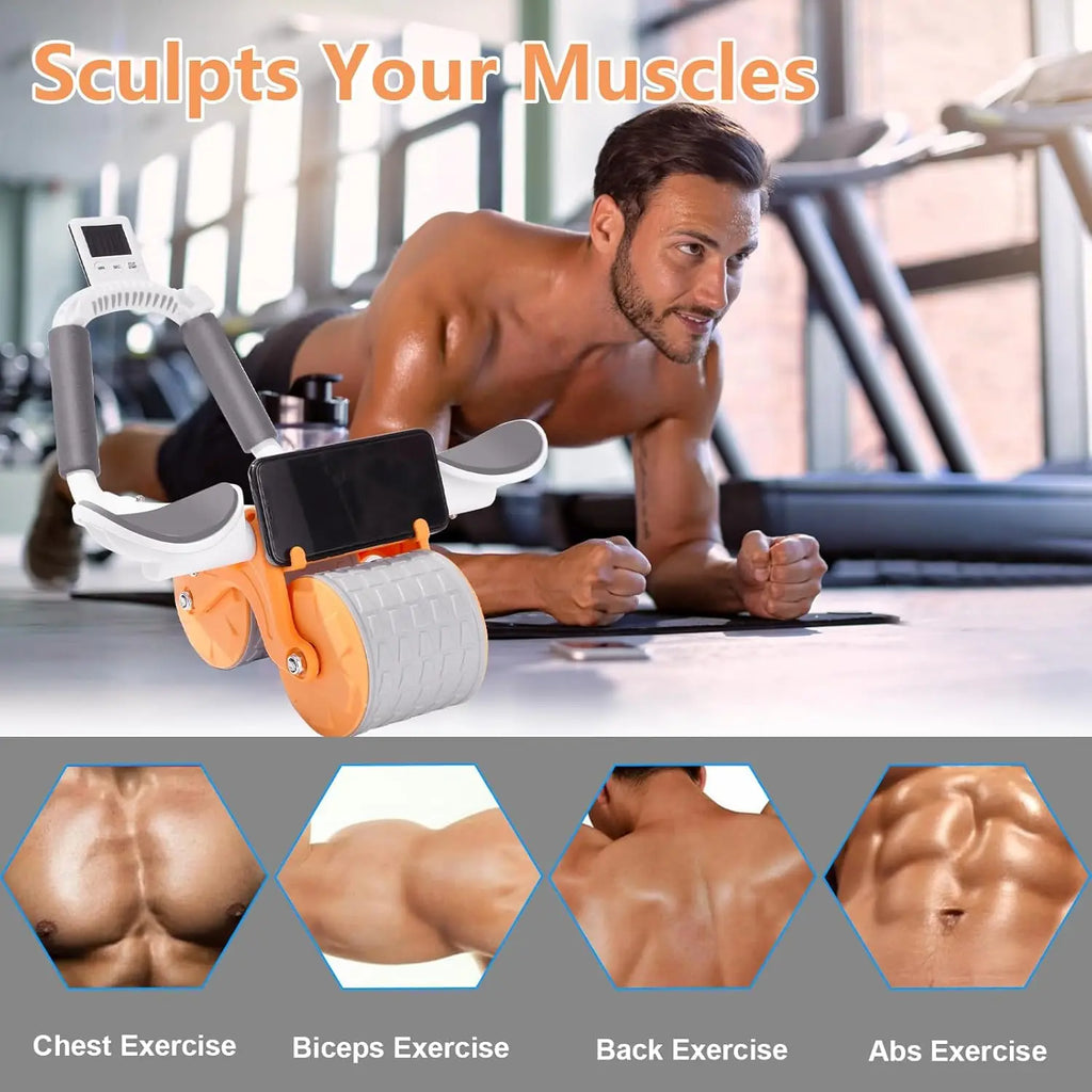 New Ab Roller Wheel with Knee Mat & Timer Automatic Rebound Abdominal Exercise Roller with Elbow Support
