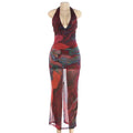 Sexy Fish Club Elegant Long Dresses Colorful Halter Neck Maxi Dress V Neck Backless Bodycon Fashion Style Sleeveless Party Dress
