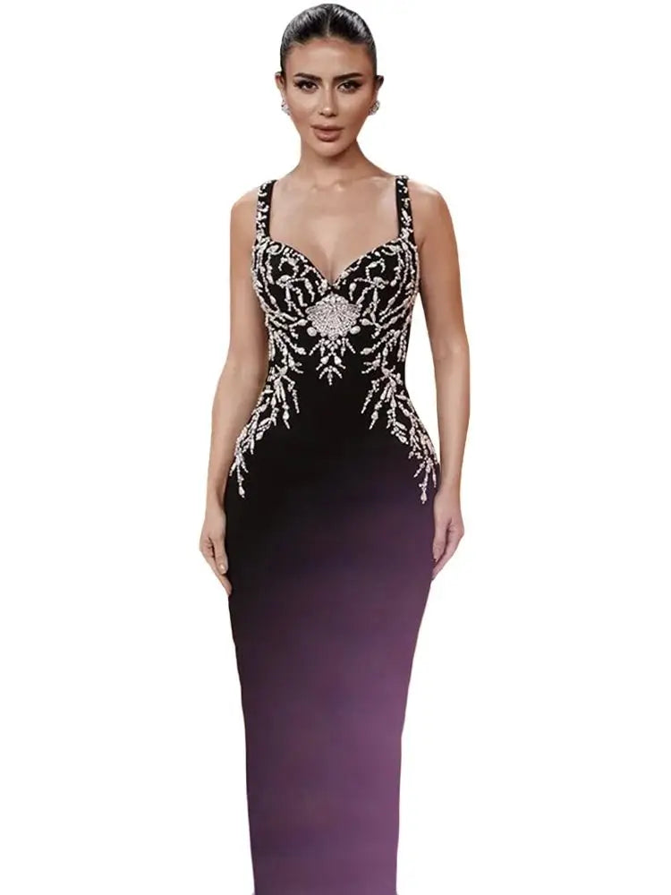 Women Elegant Beading Bandage Dress Spaghetti Strap Bodycon Clothes Club Party Evening Dresses