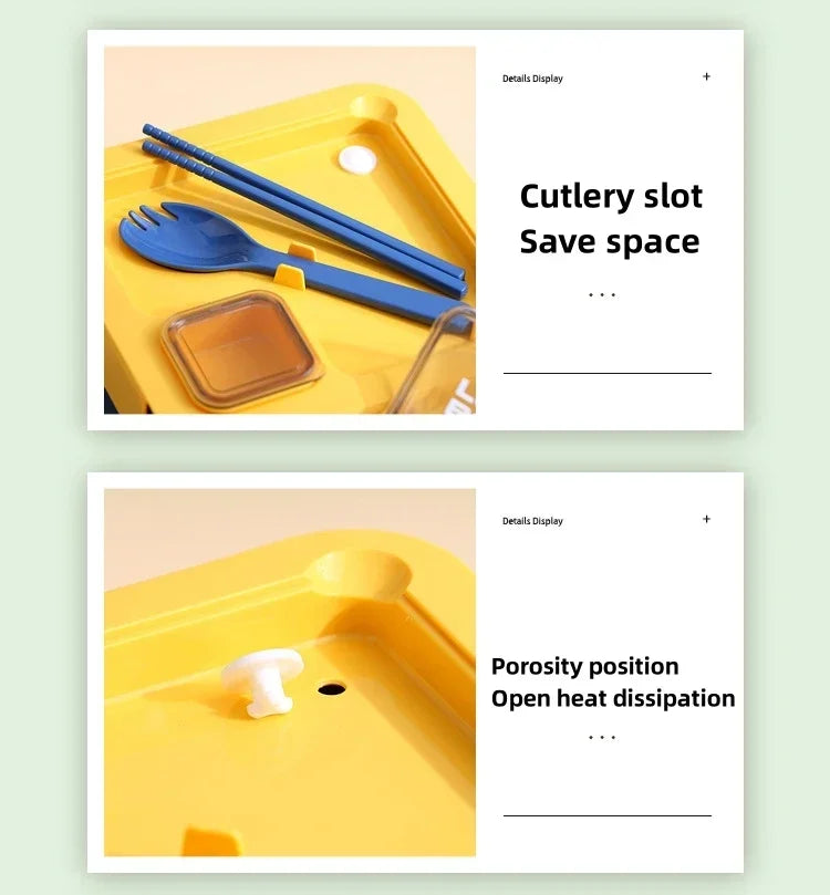 1pcs Portable Sealed Lunch Box with Tableware for Kids Children Plastic Microwave Bento Boxes Dinnerware Set Food Storage Contai