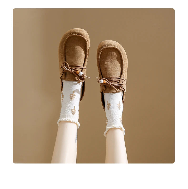 Fashion Brand Shoes Woman 2025 Autumn New Vintage Suede Loafers Pumps Women's Casual Flats Shoes British Style Flat Single Shoes