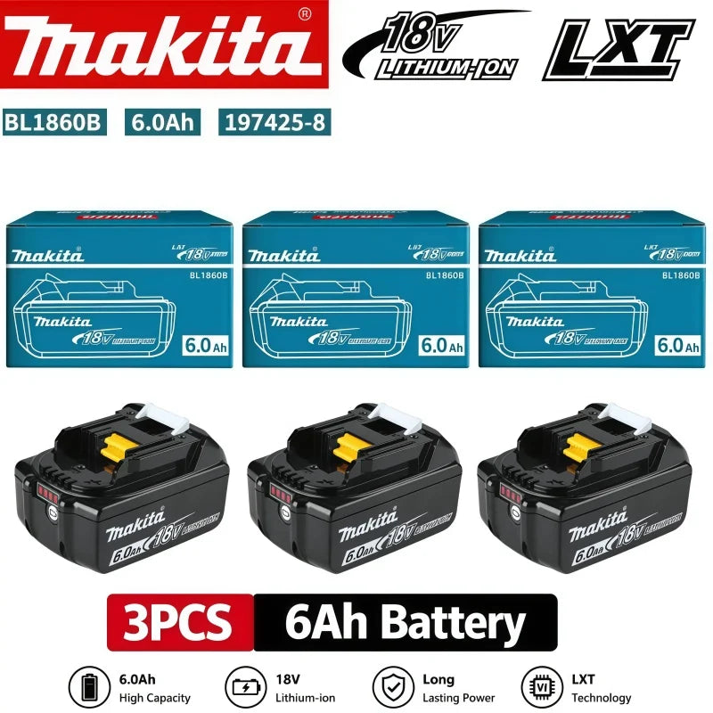 100% Original Makita Battery, 18V 6.0Ah Rechargeable Battery, Replacing Makita BL1830B L1840B L1850B L1860B, Power Tool Battery
