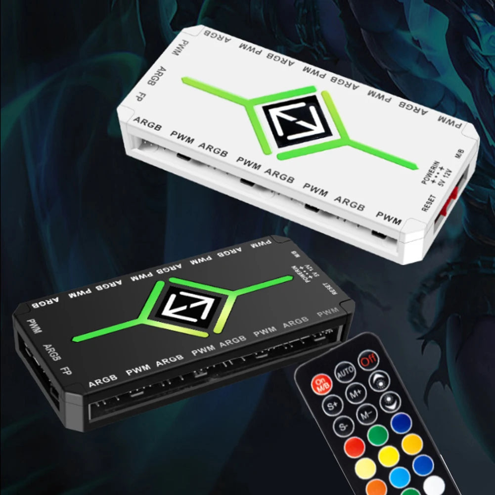 1 To 9 Ports 3 in 1 4 Pin PWM Magnetic Suction Hub with Remote PWM Magnetic Fan Hub Splitter PWM & ARGB Hub Splitter for PC Case