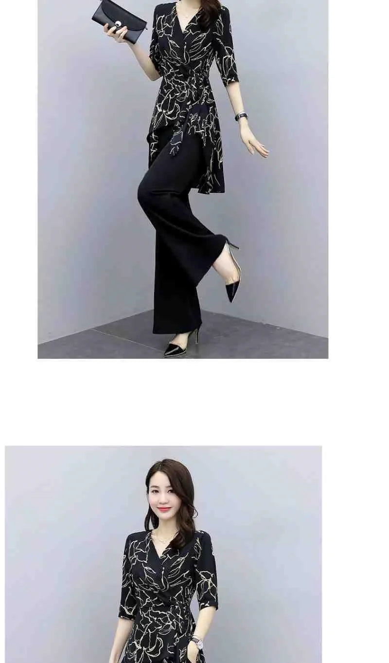 2 Piece Set Women Casual Fashion Printing Pants Suit Short Sleeve Tops +Wide Leg Pants 2 Piece Outfits Women White Set Summer4XL