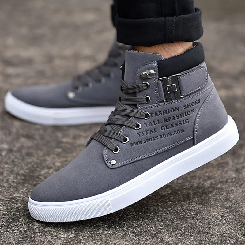 Men's High Top Sneakers Casual Vulcanized Shoes Spring/Autumn Men Shoes High Quality Frosted Faux Suede Casual Platform Shoes