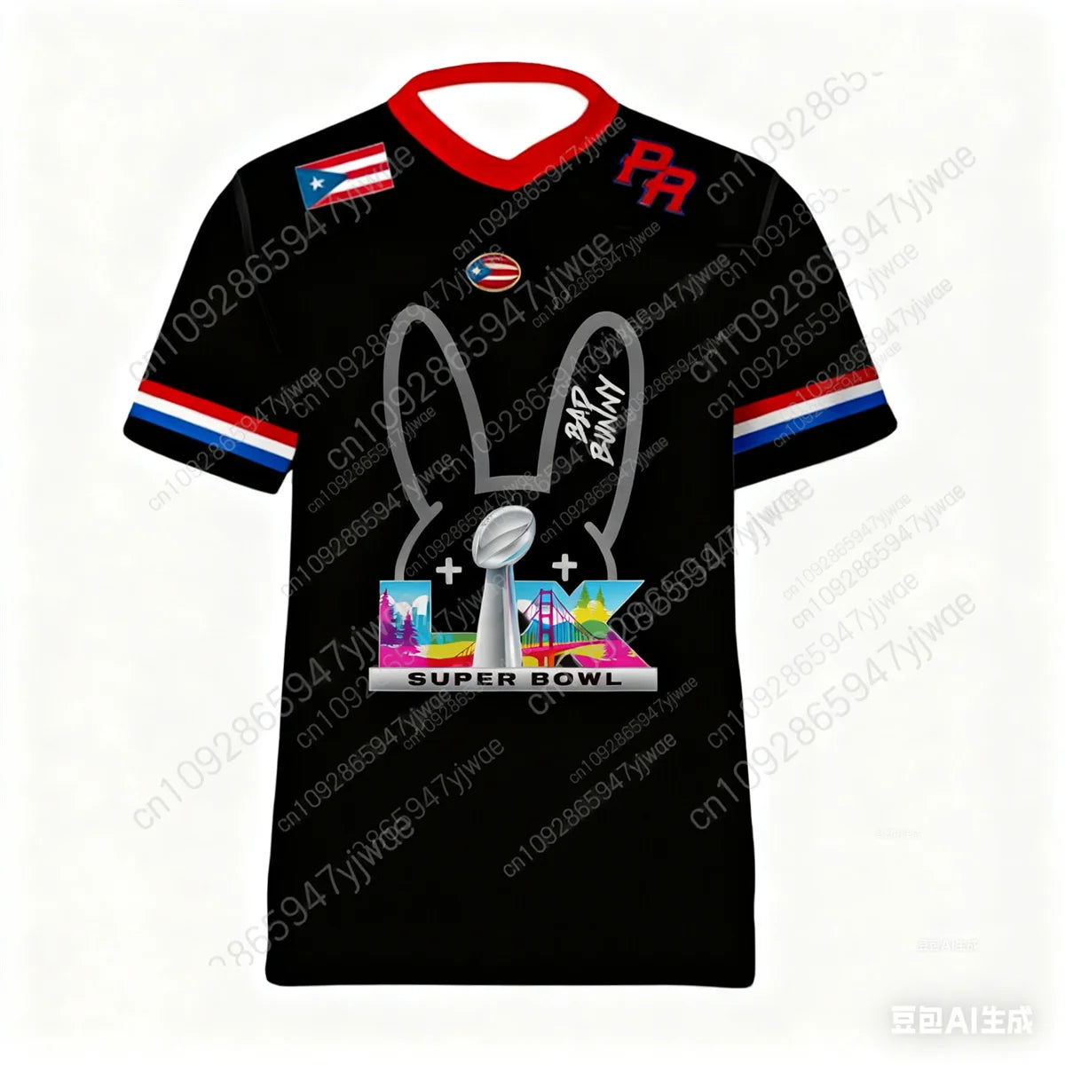 American Rugby Benito 94 V-Neck Jersey Puerto Rico Sport Apparel Bad Bunny Gift For Fans Men's Fashion Street Sportswear T-Shirt