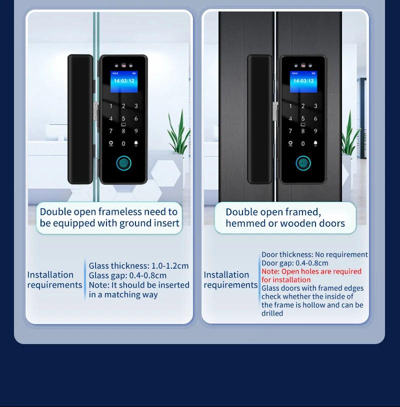WIFI 3D Face Smart Lock for Glass Door with Camera Fingerprint Face Recognize Card Password Biometric Key App Unlock