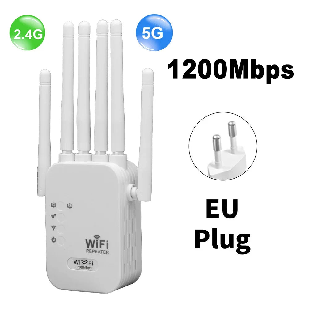 1200Mbps Wifi Repeater Dual Band 2.4G 5G Network Range Extender Signal Booster Amplifier 6Antenna Wireless WiFi Router