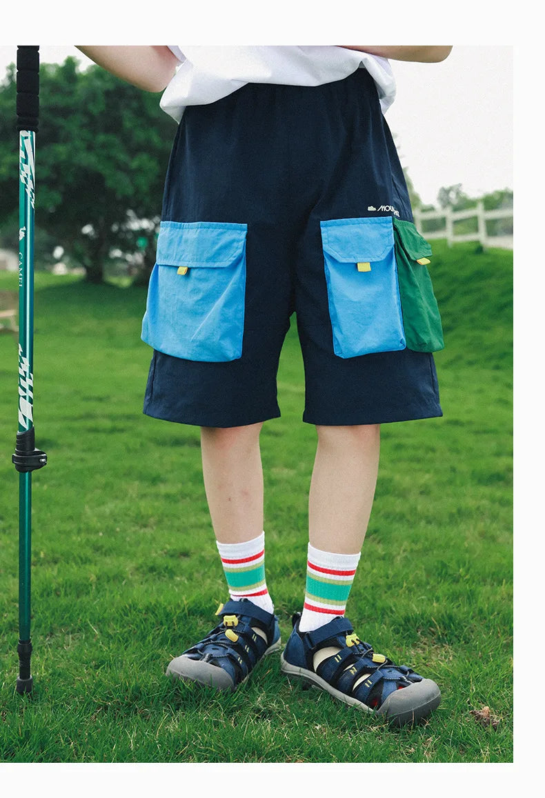 Quick Dry Children's Shorts Boys' Color Block Workwear Summer New Arrival Kids' Clothing Elastic Waist Straight Leg Pants