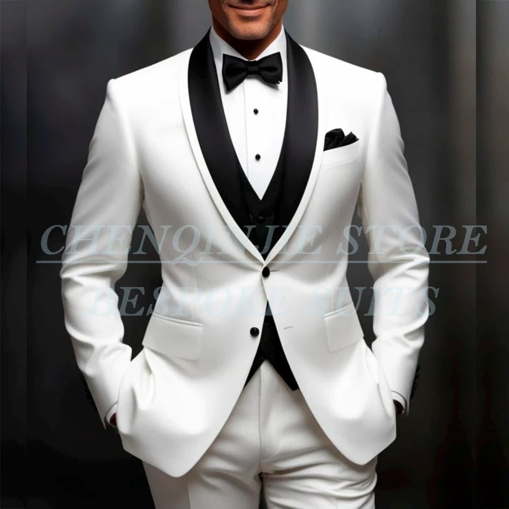 Formal Wedding Men's Suits Customzied Single Breasted Shawl Lapel Slim Fit 3 Piece Jacket Pants Vest for Wedding Male Clothing