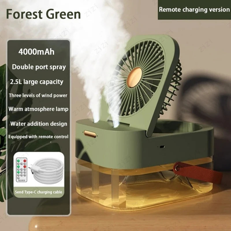 Double Port Spray High-capacity Electric Fan Humidifier USB Portable Portable Remote Control Humidifier with Atmosphere Light