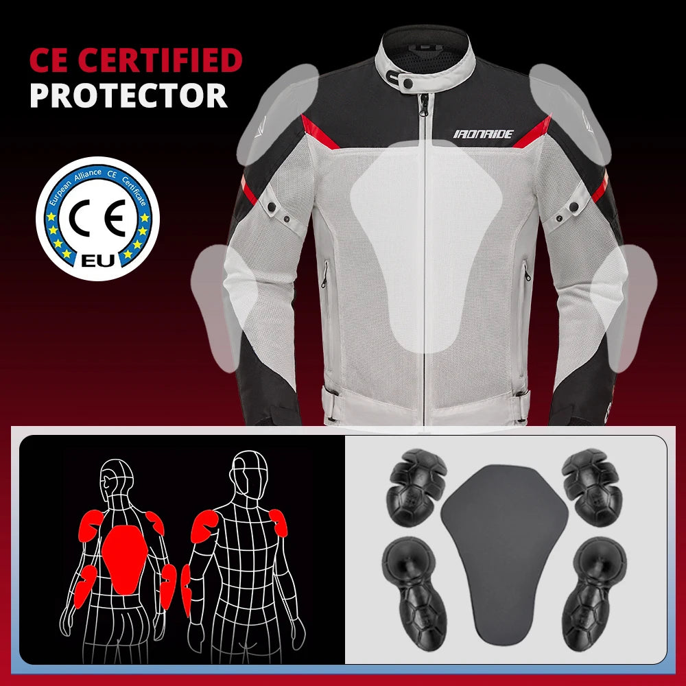 Men's Motorcycle Jacket Outdoor Riding Motorbike Jacket Mesh Breathable Anti-Fall Motocross Clothing With 5pcs Protector