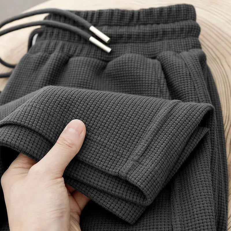 Waffle Straight Leg Pants Men's Summer New Style Wide Leg Pants Men's Youth Summer Casual Pants