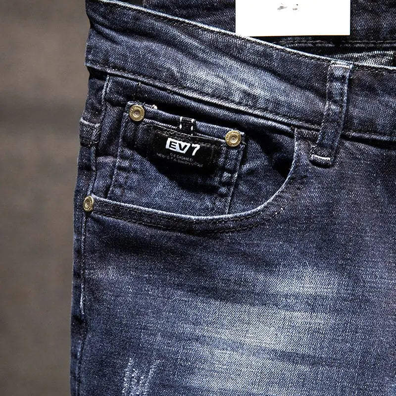 Elastic Fashion Jeans Men Ripped Vintage Slim Denim Pants Hip Hop Distressed Frayed Fashion Men's Clothing Pants
