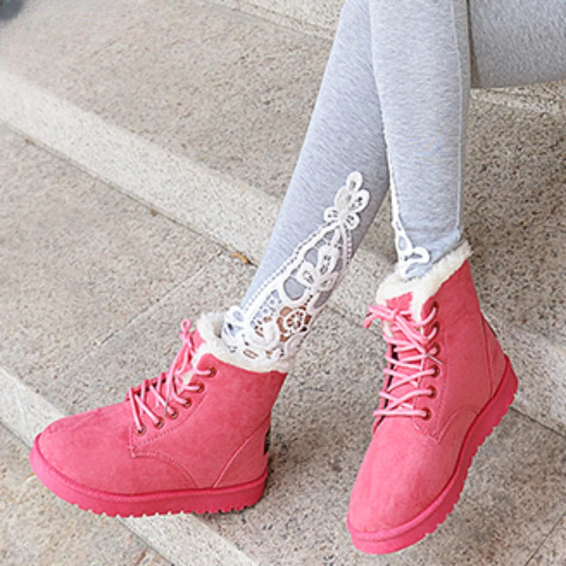 BCEBYL Autumn and Winter Fashion New Casual Comfortable Plus Velvet Warm Solid Color Cross Belt Round Toe Women's Short Boots