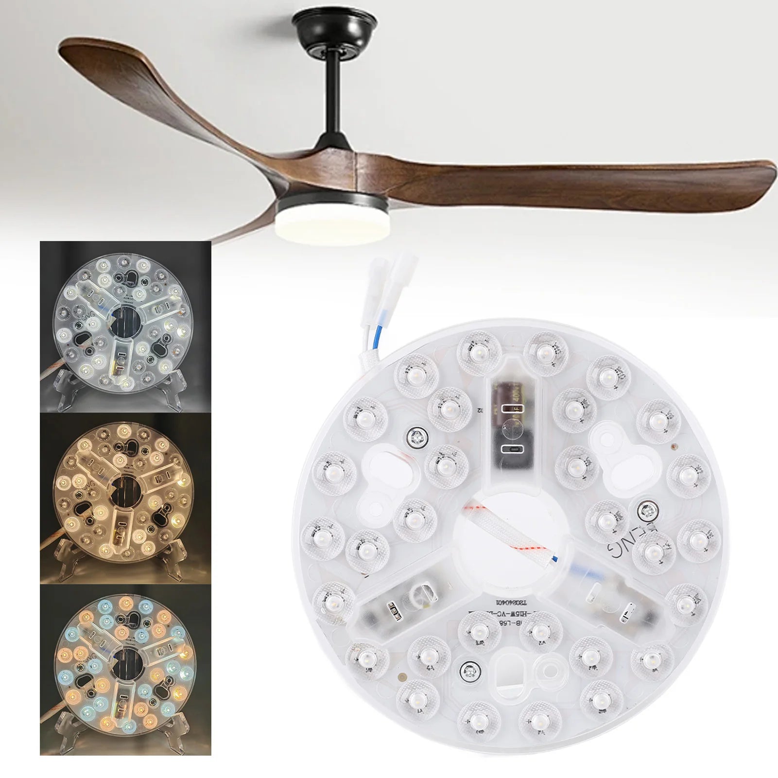 5.3 Inch Ceiling Fan LED Light Kit 3 Colors (3000K/4200K/6500K) Dimmable 15W 95-265V Easy Retrofit Suitable For Living Room