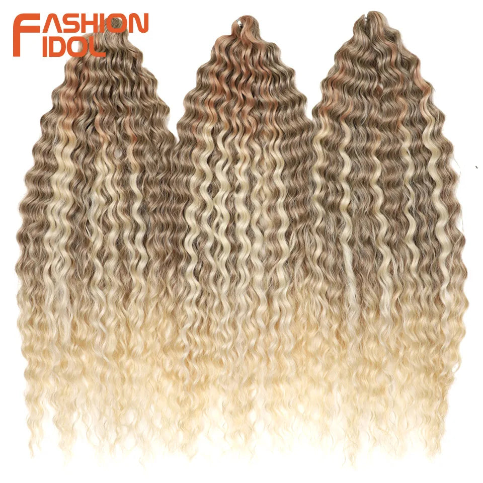 FASHION IDOL 24 Inch 300g Ariel Hair Synthetic Crochet Curly Hair Water Wave Braid Hair Ombre Blonde Braiding Hair Extensions