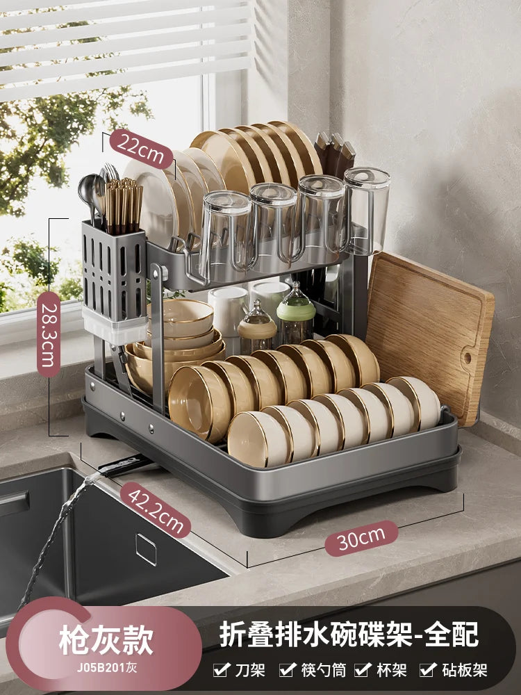 Kitchen Dish Draining Rack, Home Bowl and Plate Organizer, Countertop Storage Shelf, Multifunctional Dishware Organizer