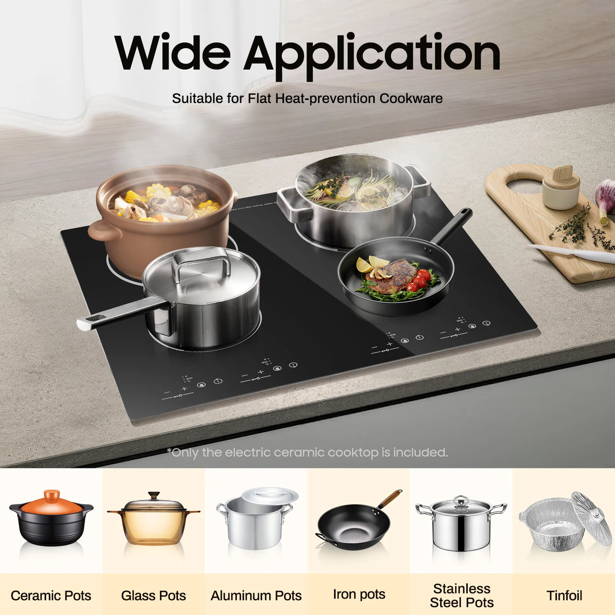 4 Burners Electric Ceramic Cooktop 110V 3000W LED Touch Control Built‑in Countertop Stove Flexible Adjustment for Home Kitchen