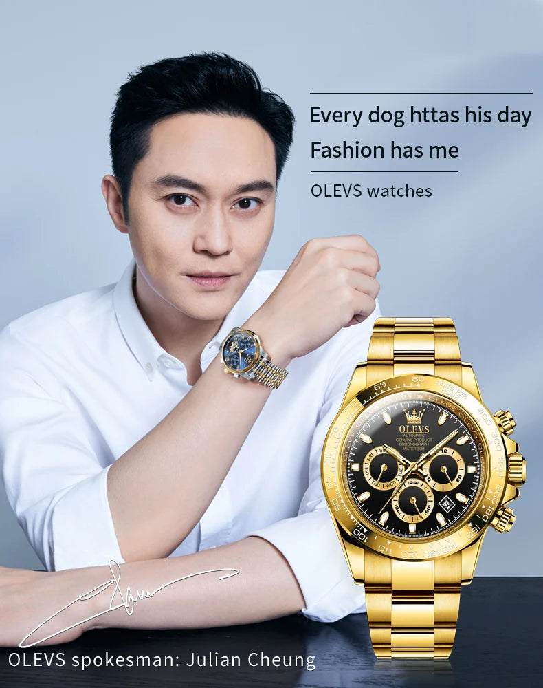 OLEVS 6638 Men Watch Classic Multifunctional Dial Waterproof Luminous Watches Fully Automatic Mechanical Male Wristwatch