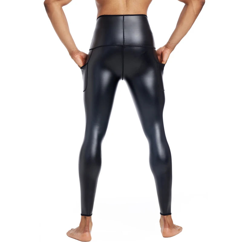 CHENYE Men High waist Leather Pants Skinny Stretch PU Trouser Nightclub Party Rock Steampunk PU Leather Pants 3-hook with Pocket