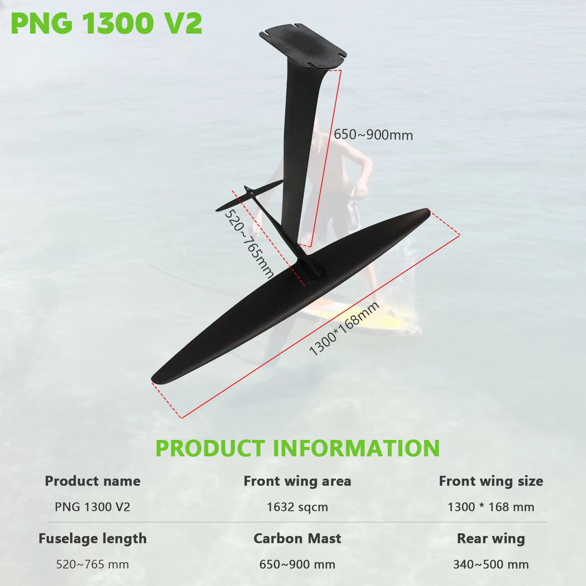Original Factory-Made 1300V2 Carbon Fiber Hydrofoil 1632sqcm for SUP/Prone Surfing and Wind-Wing Kite Water Sports