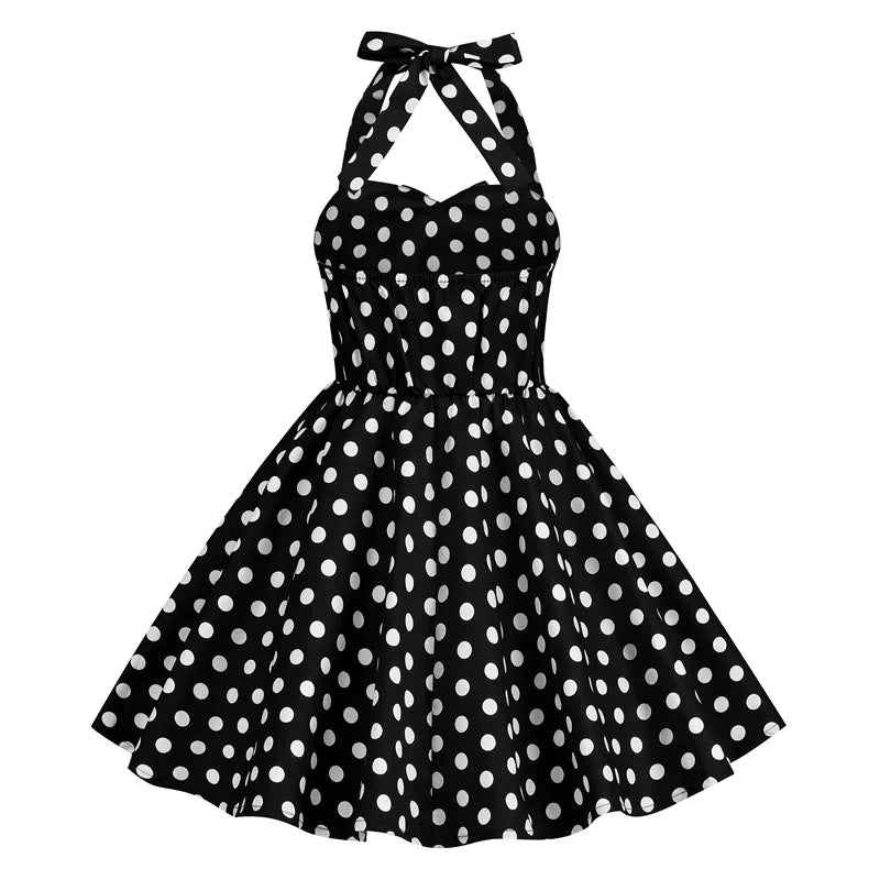 Kids Girls Vintage Halterneck Dress Polka Dots Cherry Strawberry Daily Birthday Party 1950s Swing Dress Summer Princess Dress