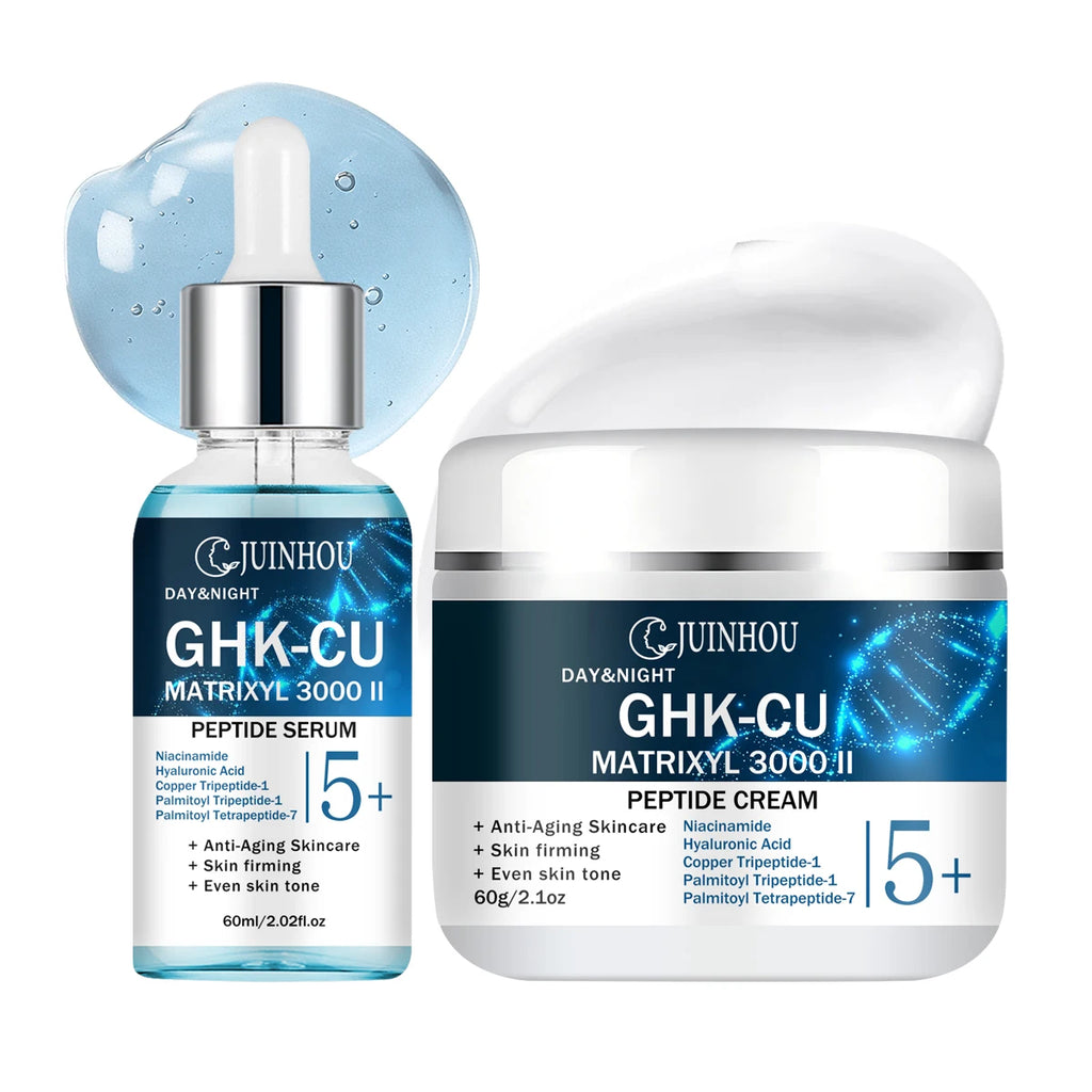 JUINHOU Face Serum Cream Set with Peptide Multi Peptide Improve Skin Deep Hydrating Smooth Rough Skin Day Night Skincare Kit