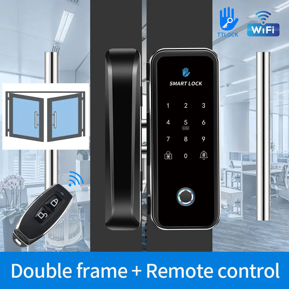 TTlock Smart Biometric Fingerprint WiFi Lock for Commercial Glass Door 5-in-1 Access Control (APP/Fingerprint/Card/Code/Remote)
