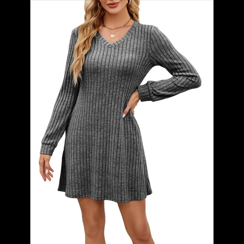 Women's Dress Casual V Neck Long Sleeve With Pockets Fashion Elegant Party Vacation Beach Summer Spring