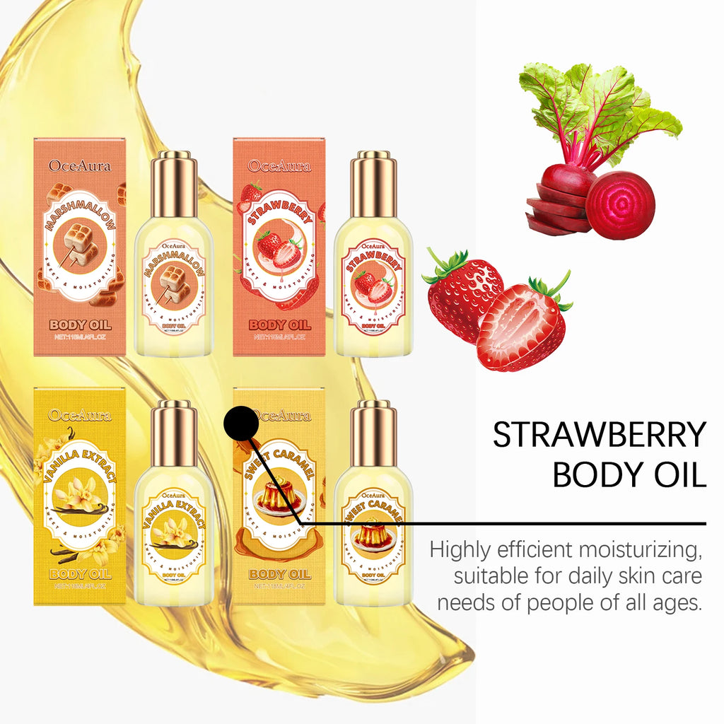 OceAura Strawberry Body Oil Vanilla Sweet Caramel Perfume Moisturizing Skin Barrier Repair Nourish Marshmallow Body Massage Oil
