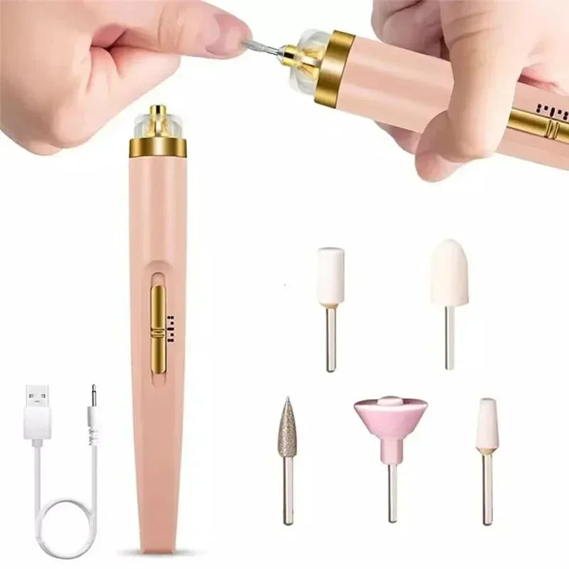 Nail Polishing Machine Electric Nail Grinder With Light Portable Mini Electric Manicure Art Pen Tools With Bag For Gel Removing