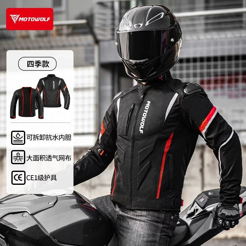 MOTOWOLF Men Motorcycle Riding Jacket Removable Waterproof Thermal Liner Windproof Anti‑Fall Motorbike Touring Racing Coat