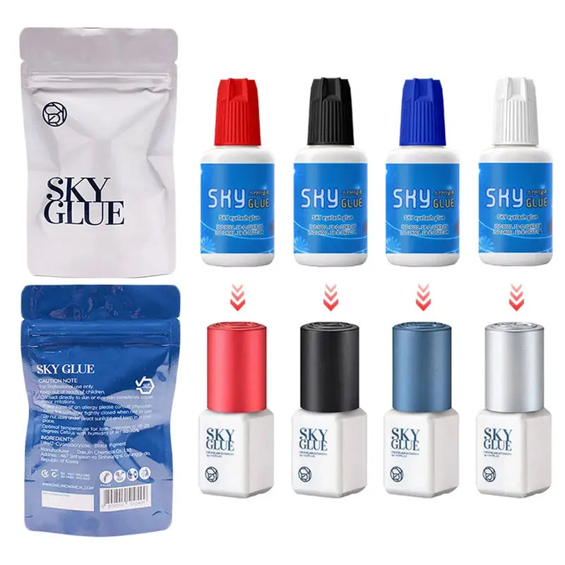 5ml Korean Original Sky Glue S Plus Black Red Blue White Cap Lash Adhesive Low Irritation Quick Drying Eyelash Extension Glue