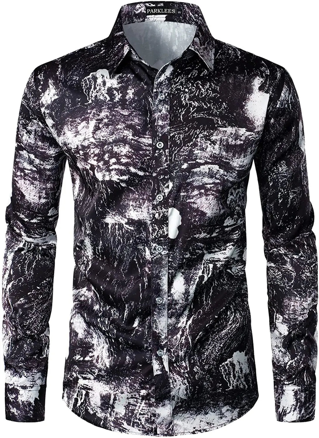 Men's long-sleeved shirt casual fashion 3d simple gradient printing shirt shirt men's lapel shirt long-sleeved New Year gift