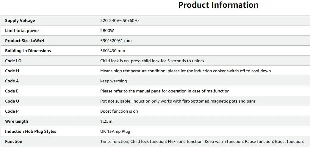 Karinear Induction Hob 4 Zones with Plug, 59CM, 3500W, White Ceramic Glass, Combination Zones, Sliding Controls, 9 Power Levels