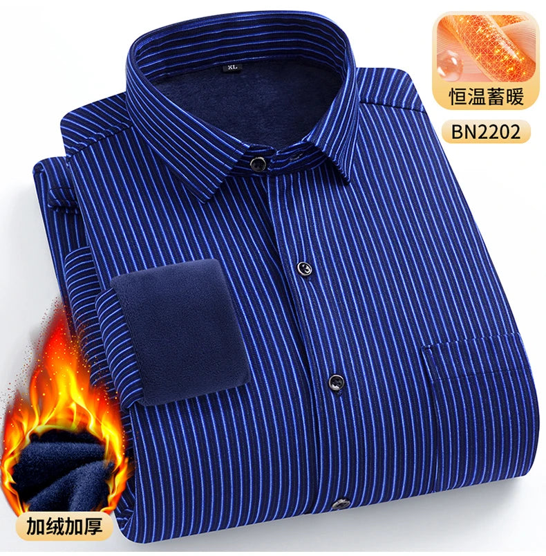 Men's Warm Long-Sleeved Shirt with Double-Sided Fleece, Winter Casual, Cold-Resistant, Street Fashion, Comfortable and Versatile