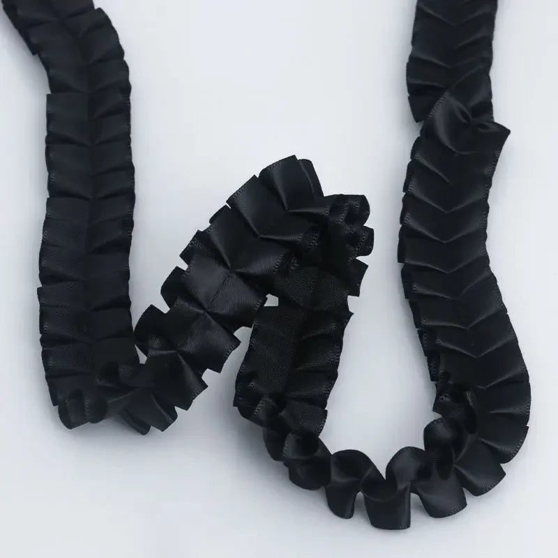 DIY Handmade Lolita Bag Accessories 2.5cm Width Polyester Ribbon with Pleated Ruffle Edge Lolita Decorative Clothes Hats Bags 1M