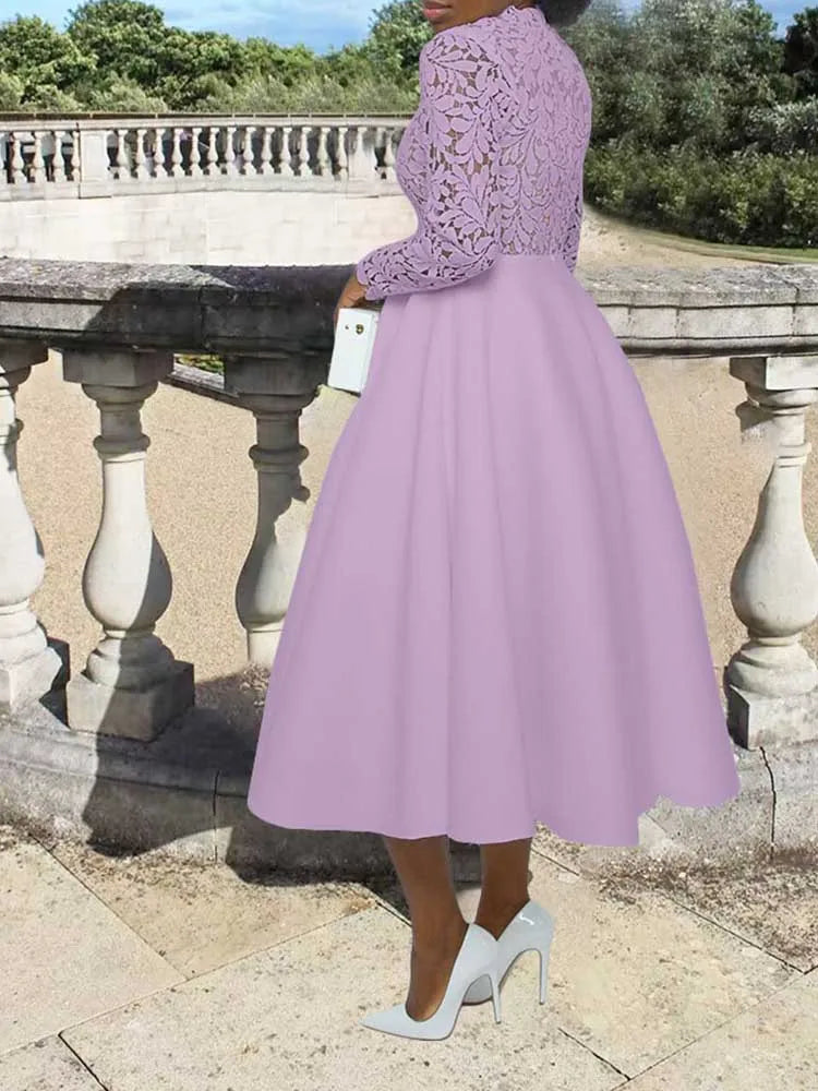 Elegant Party Dresses Woman Fall Fashion Lace Long Sleeve See Through Dress Vintage Laides Evening Dress Wholesale Dropshipping