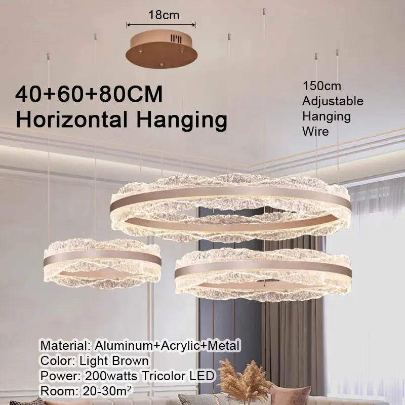 LED Luxury Pendant Light Living Dining Room Bedroom Modern Upscale Acrylic Texture Suspension Lamp Home Decoration