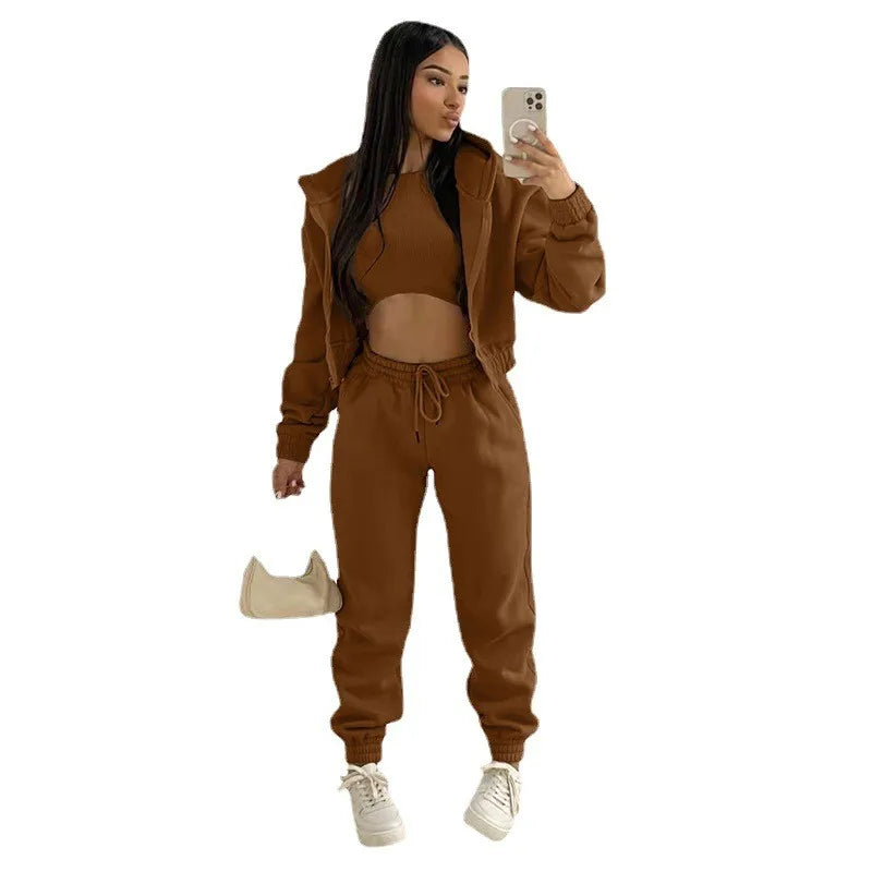 Casual Zipper Set Full Length British Style Elegant Commuting with Winter Long Sleeve Regular Sleeve Vest Plus Jacket Women Sets