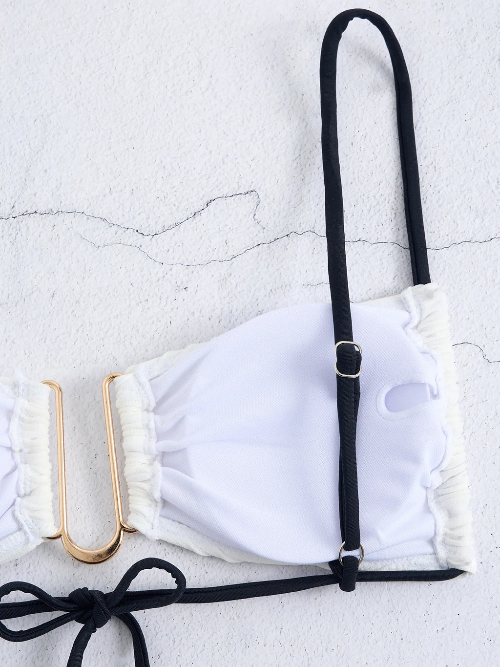 Color Block Ruched Bikini Swimsuit Thin Shoulder Straps Square Metal Ring Bikini Top Multi Strap Brief Fashion Bathing Suit
