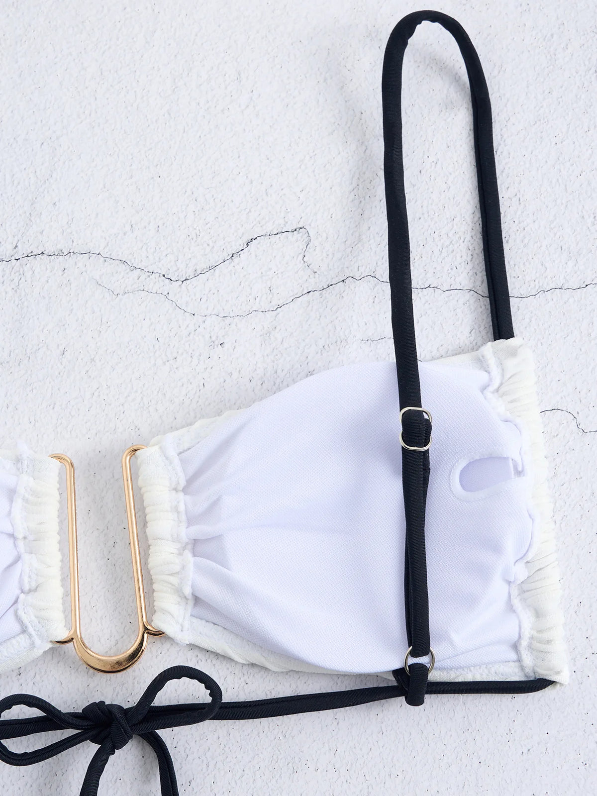 Color Block Ruched Bikini Swimsuit Thin Shoulder Straps Square Metal Ring Bikini Top Multi Strap Brief Fashion Bathing Suit