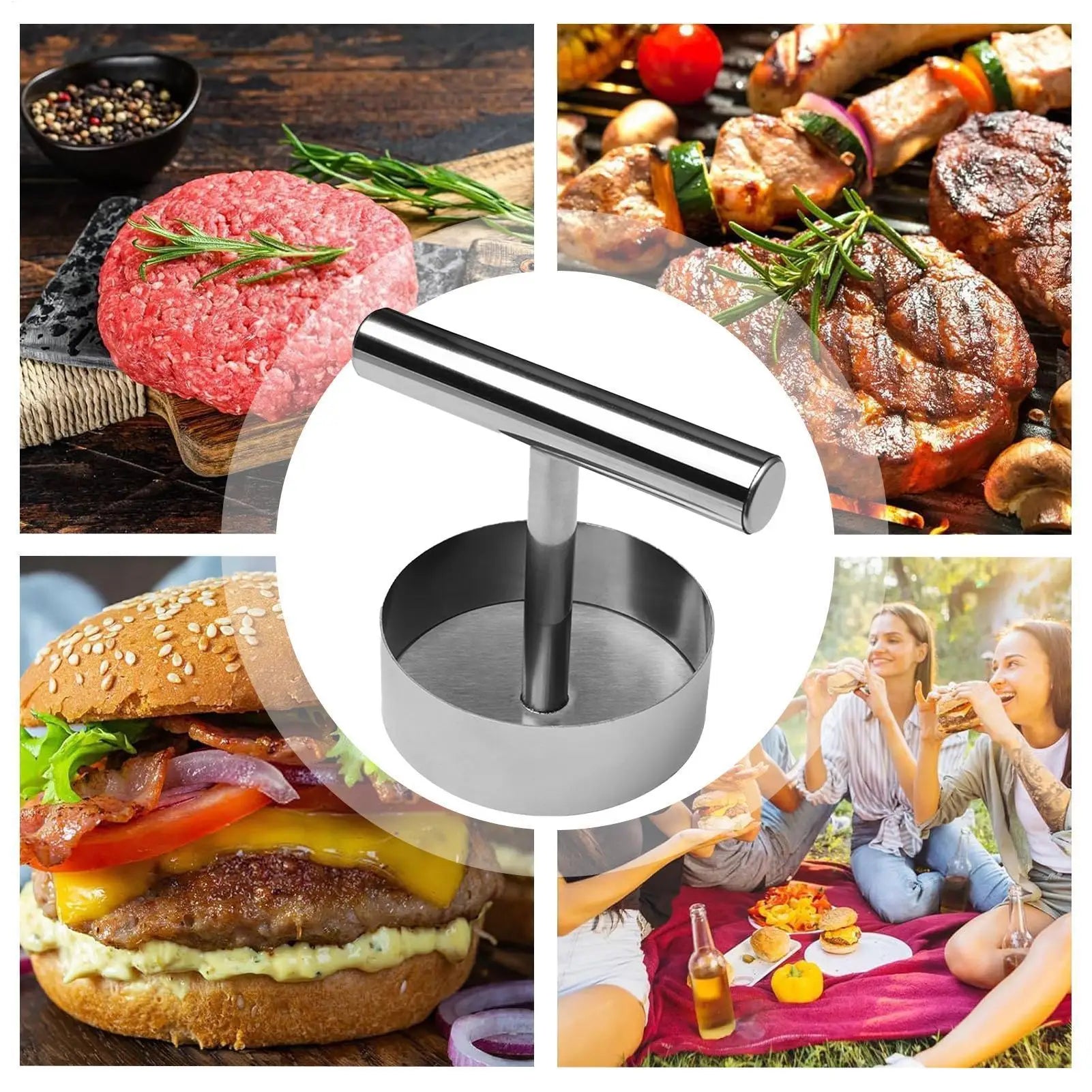 Hamburger Press Food Press Smasher Tool Hamburger Patty Maker Stainless Steel Nonstick Kitchen Gadgets for Grilling Cooking