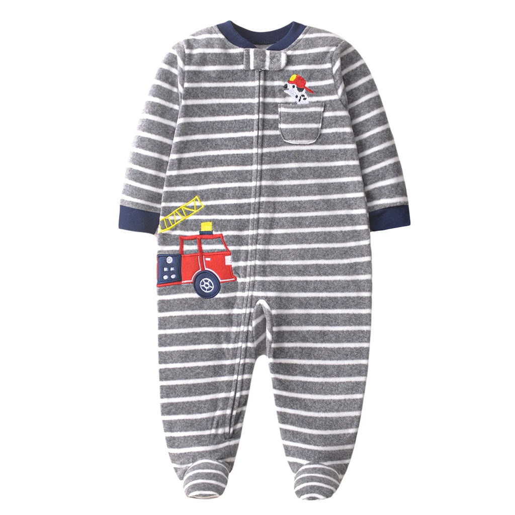 Newborn Baby Boy Girl Rompers Clothes Autumn Pajamas Zipper Fleece Infants  Baby Outfit Cartoon Jumpsuit Clothing 3-12 Months
