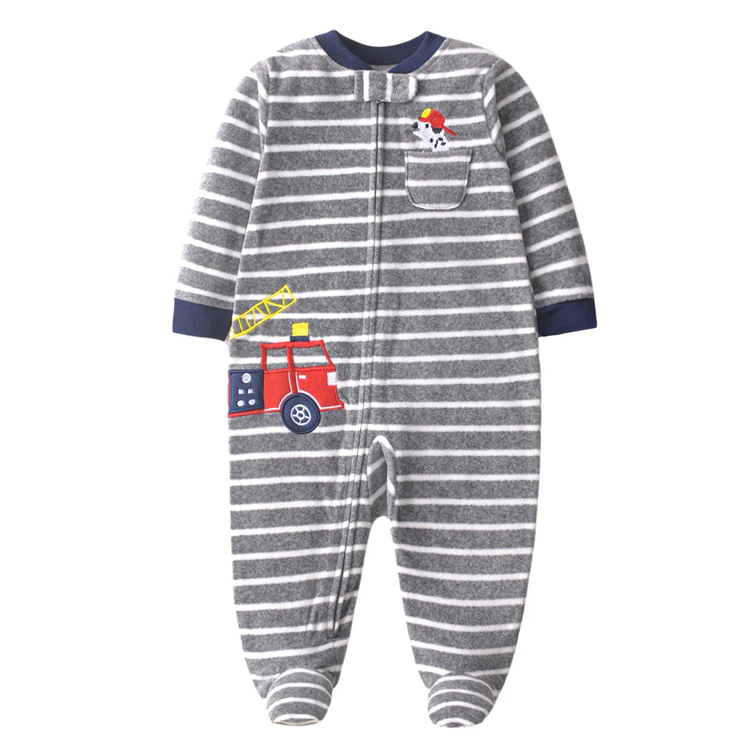 Newborn Baby Boy Girl Rompers Clothes Autumn Pajamas Zipper Fleece Infants  Baby Outfit Cartoon Jumpsuit Clothing 3-12 Months
