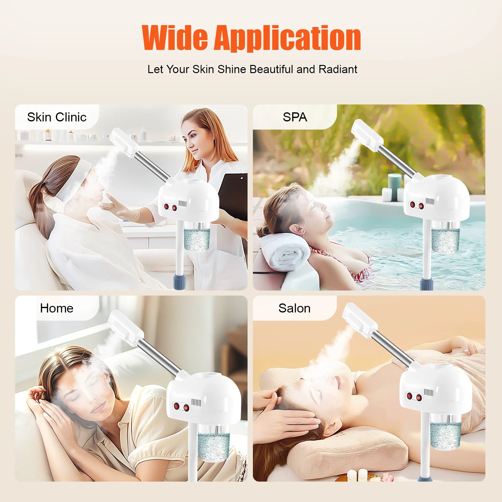 750ml Ozone Facial Steamer Height Adjustable Sprayer 360° Rotatable Movable Skin Care Equipment for Salon Beauty Spa White/Black