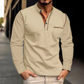 2024 Spring Summer Cross-Border European and American Men's Stand-Up Collar Casual Long-Sleeved Polo Shirt Men's Foreign Trade M