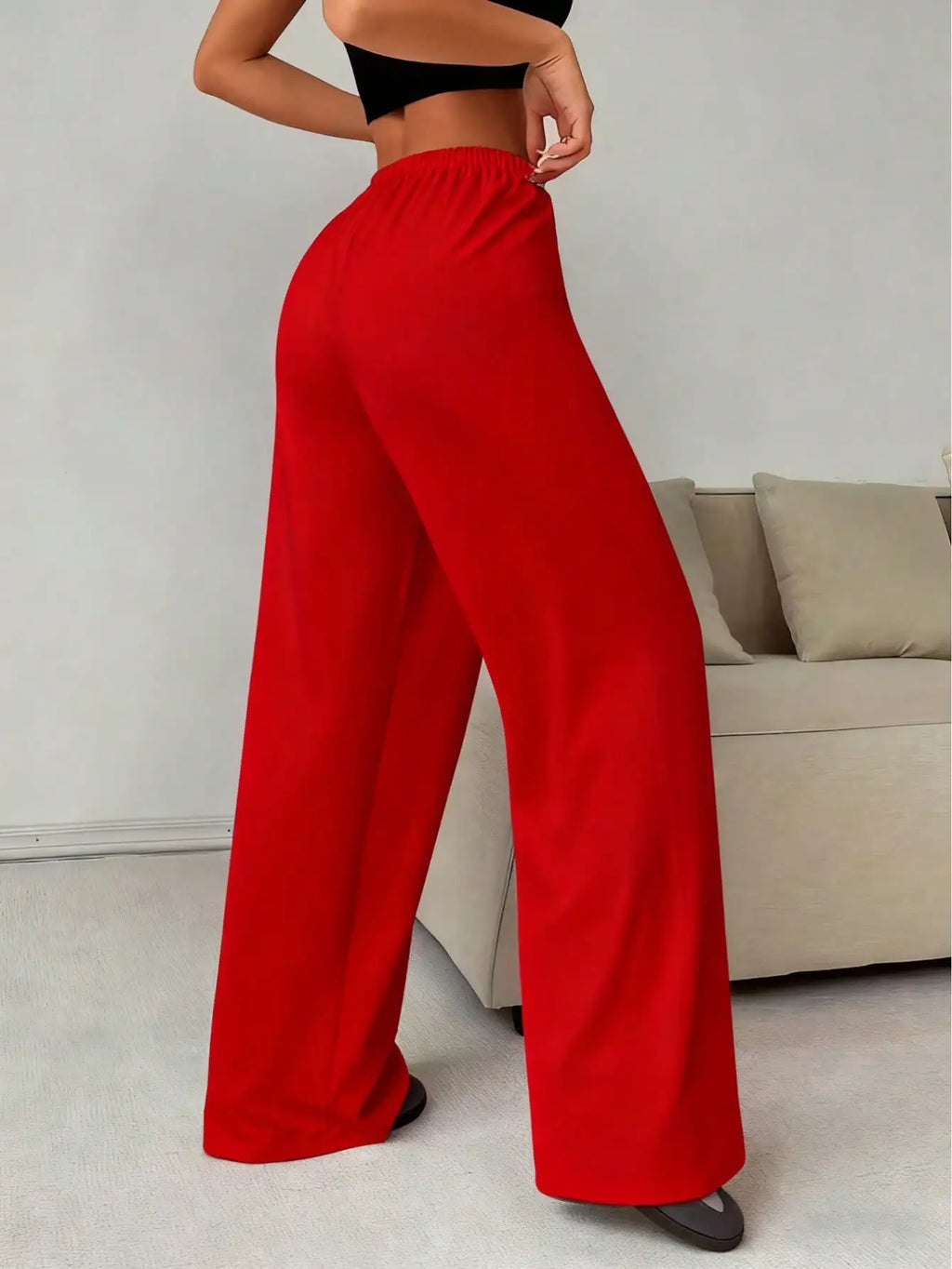 Ladies' casual wide-leg jogging pants, featuring a drawstring elastic waistband, comfortable and loose fit, and a popular style