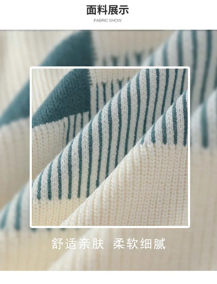 New Men's Mock Neck Knitted Sweaters Fashion Patchwork Knitting Pullovers Autumn Winter Daily Casual Warm Pullover Sweaters Male